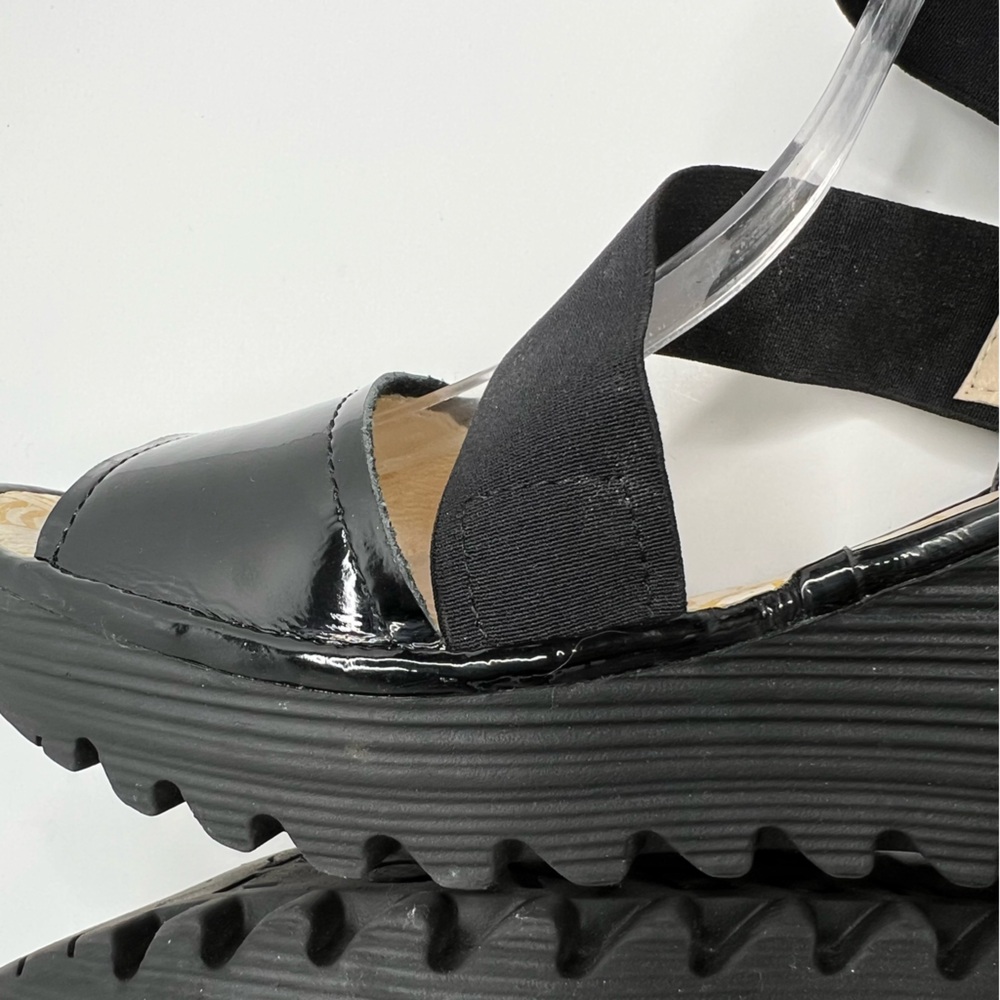 Fly London Black Patent Leather Sandals With Elastic Size EU 40 - Picture 7 of 16